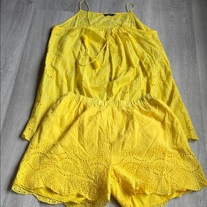 Women’s Yellow Eyelet Cotton Shorts & Top Set